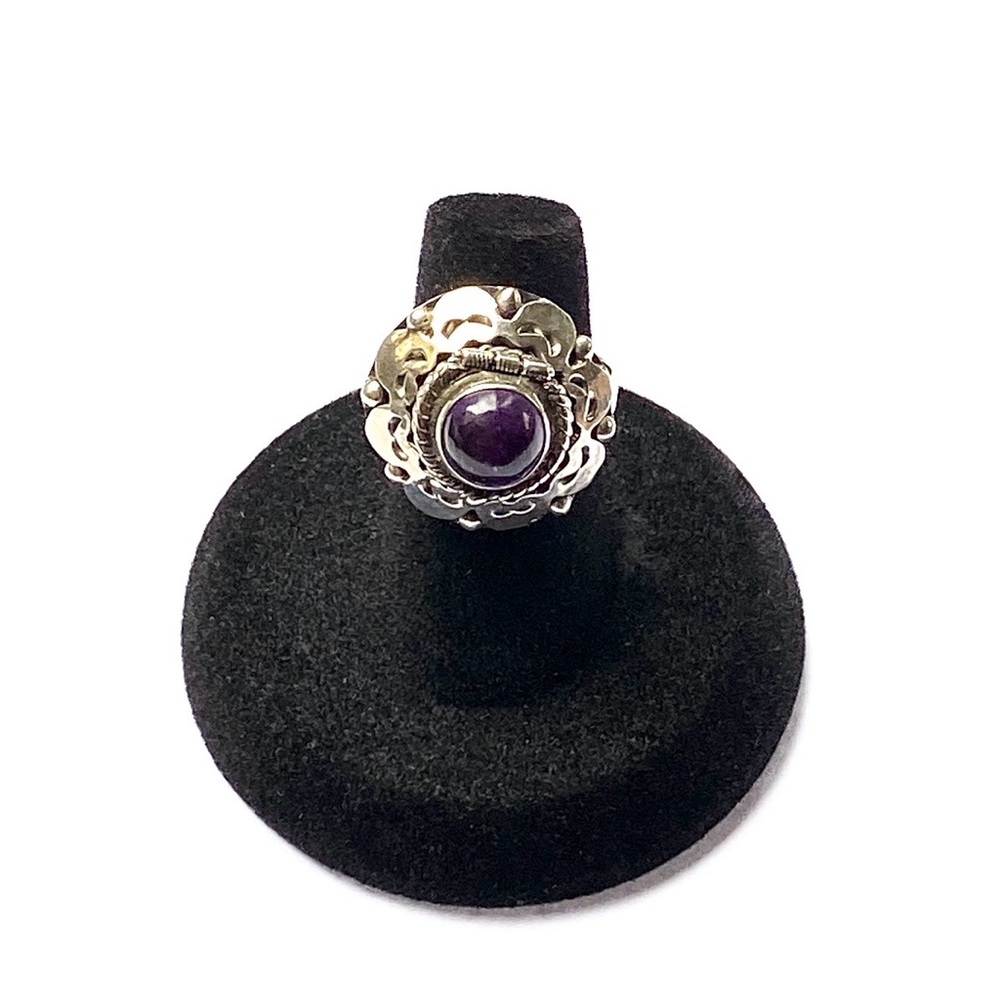Vintage Taxco Sterling Silver Amethyst Poison Ring Adjustable - Picture 3 of 15